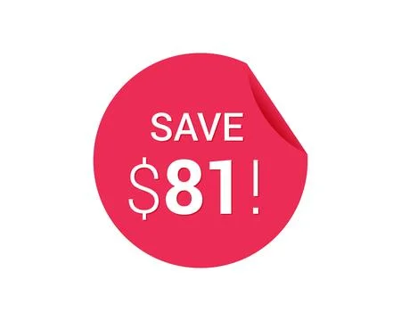 Vector round red icon tag with sale advertising, save 81 Stock Illustration