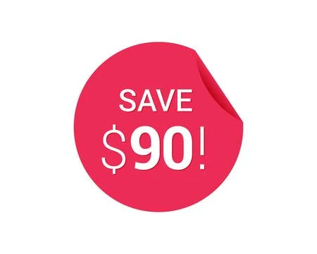 Vector round red icon tag with sale advertising, save 90 Stock Illustration