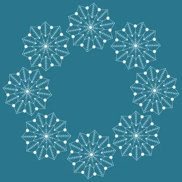Vector round rim of white snowflakes on blue background Stock Illustration