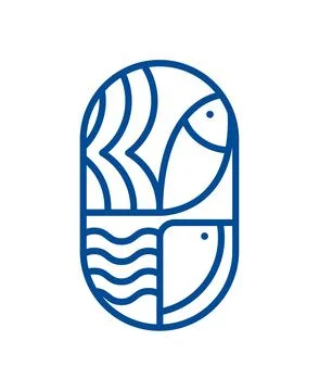 Vector round sea or river fish logo icon. Simple modern abstract line silhouette Stock-Illustration