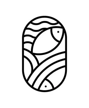 Vector round sea or river fish and waves sushi logo icon. Simple modern abstract Stock Illustration