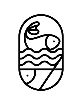 Vector round sea or river fish and waves line logo icon. Simple modern abstract Stock Illustration