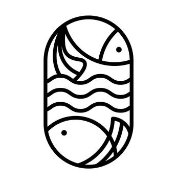 Vector round sea or river fish and waves line logo icon. Simple modern abstract Stock Illustration