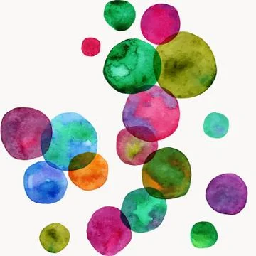 Vector round shapes seamless ornament. Bright watercolor bubbles. Hand painte Stock Illustration