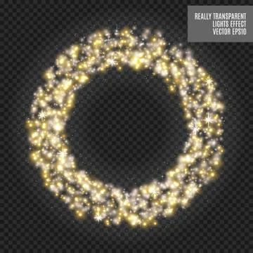 Vector round shiny frame with spark special effect. Luxury white light ring Stock Illustration