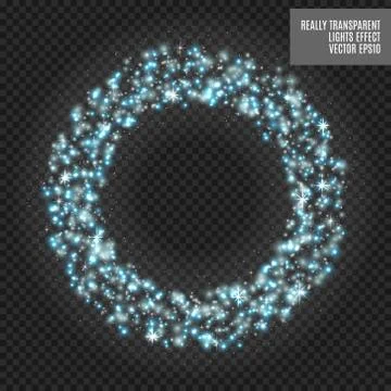 Vector round shiny frame with spark special effect. Luxury white light ring Ilustração Stock