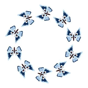 Vector round spring frame with butterflies. Summer tropical moths, insects. Stock Illustration