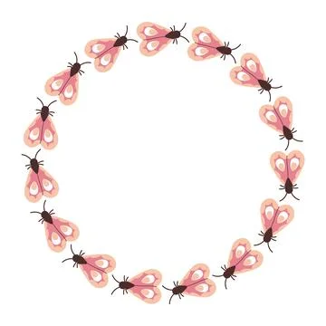 Vector round spring frame with butterflies. Summer tropical moths, insects. Stock Illustration