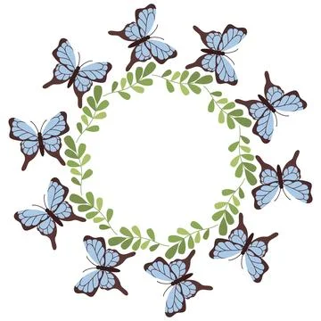 Vector round spring frame with butterflies. Summer tropical moths, insects. Stock Illustration