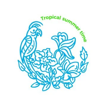 Vector round symbol. Cute parrot hand drawn illustration on white background. Illustrazione stock