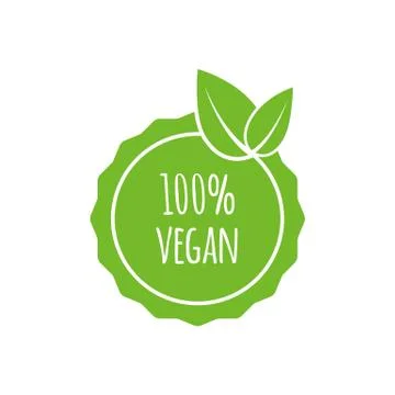 Vector round vegan, eco, bio green logo with leaf. Vegan menu. Vector illustr Stock Illustration