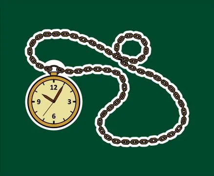 Vector Round Watch On A Chain. Gold Vintage Watch Sticker. Antique Watch With Stock Illustration