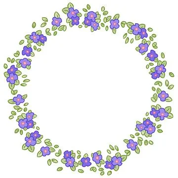 Vector round wreath with Pansy or Viola flowers and leaves Stock Illustration
