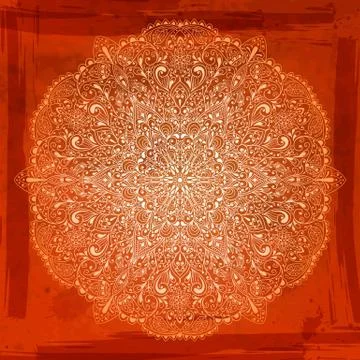 Vector rounded floral pattern on  grungy orange background 库存插图