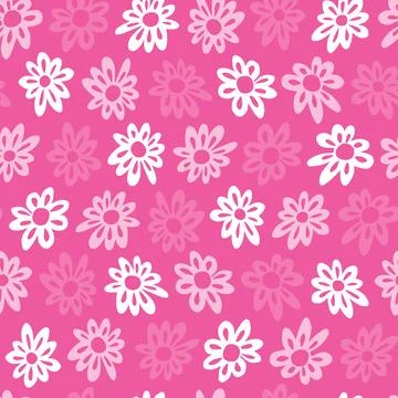 Vector rows of pink cut out daisy flowers repeat pattern. Suitable for text.. Stock Illustration