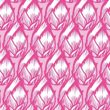 Vector rows of pink flower bud lotus monochrome simple repeat texture patte.. Stock Illustration