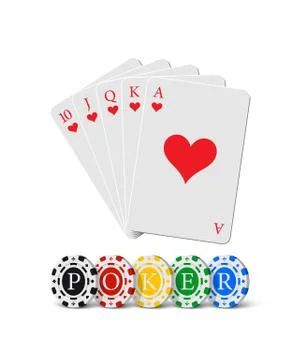 Vector royal flush of hearts and casino chips with Poker word. Gambling elements イラスト素材