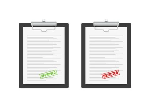 Vector rubber stamps approved and rejected. Document with red and green stamp Stock Illustration