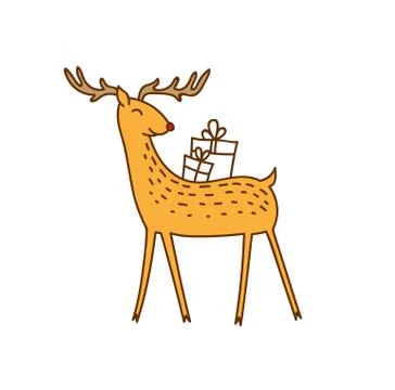 Vector Rudolph the Red Nose Deer with Gifts Stock Illustration