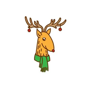 Vector Rudolph the Red Nose Deer Head Portrait Stock Illustration