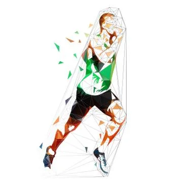 Vector runner, abstract geometric running man illustration. Side view. Low po Stock Illustration