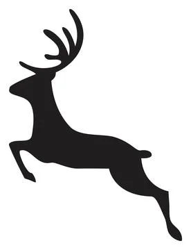 Vector running jumping deer animal silhouette drawing on isolated background Stock Illustration