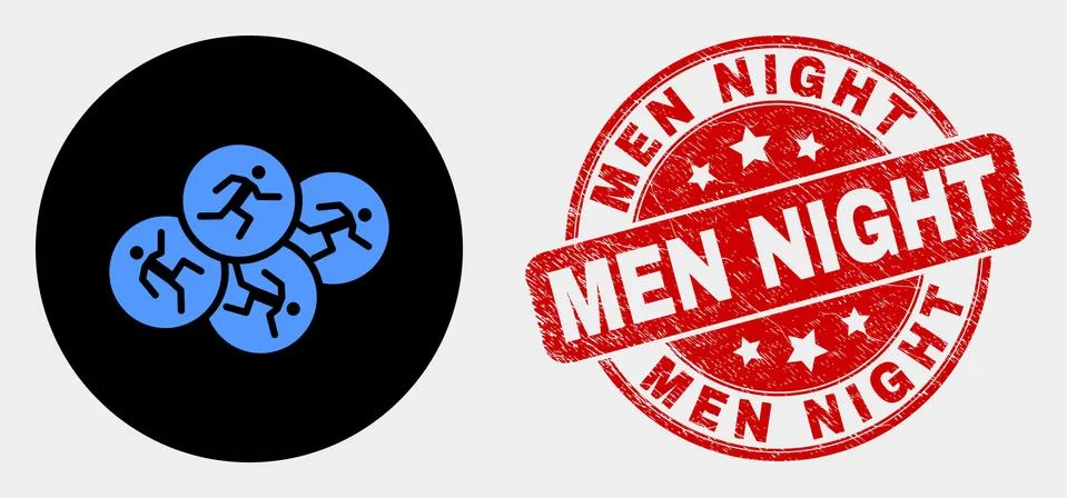 Vector Running Persons Icon and Scratched Men Night Seal Stock Illustration
