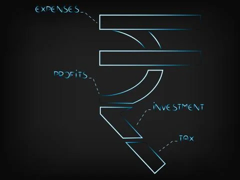 Vector rupee symbol split into budget elements Ilustración de archivo