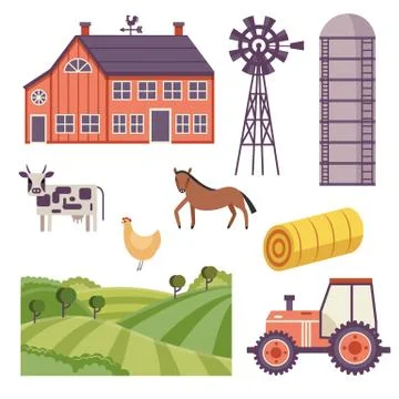 Vector rural ranch design elements set Stockillustratie