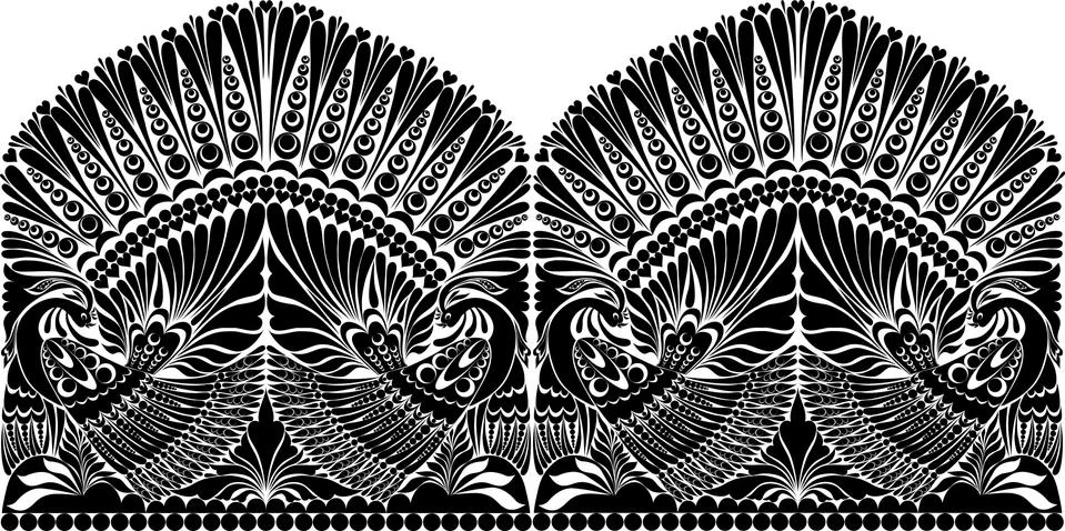 Vector russian ornament withe bird Stock Illustration