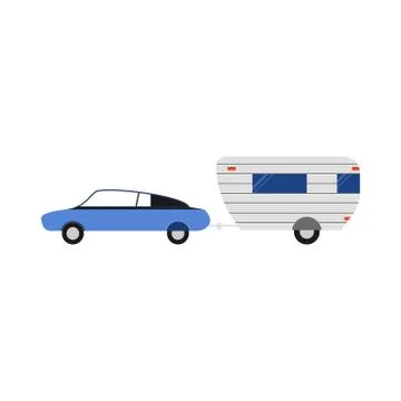 Vector rv trailer illustration. Flat camping icon. Good for the travel agency 스톡 일러스트