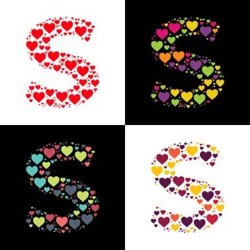 Vector S alphabet with various heart shape Stock Illustration