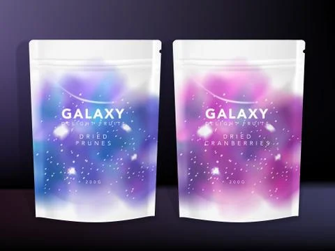 Vector Sachet, Pouch, Foil Bag Packaging, Starry Universe theme printed Stock Illustration