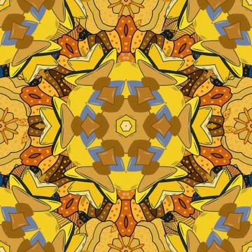 Vector sacred geometry round colored symbol with glowing stars on a brown, yello Illustrazione stock