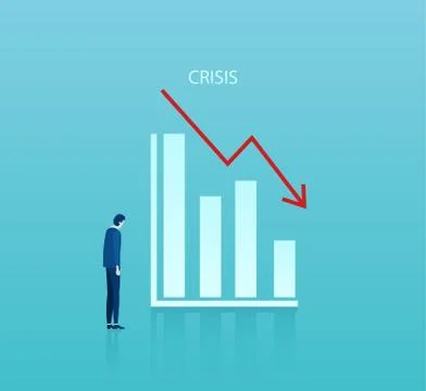 Vector of a sad businessman looking at a graph falling down. Stock Illustration