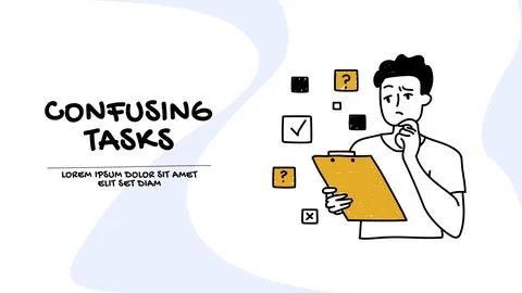 Vector of a sad man feeling puzzled with confusing tasks イラスト素材