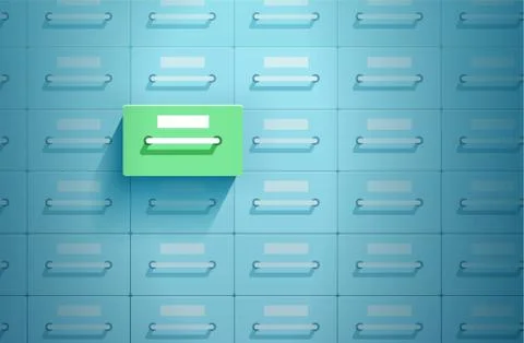 Vector of safe lockers one of which in green color is opened Stock Illustration