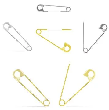 Vector safety pins set - silver and gold, open and closed Stock Illustration
