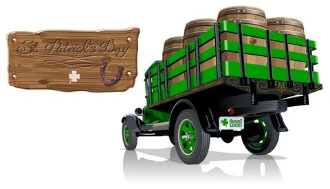 Vector Saint Patrick vintage beer truck Stock Illustration