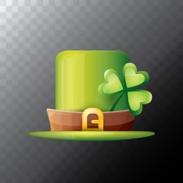 Vector saint patricks day green glossy hat clover isolated on transparent 库存插图