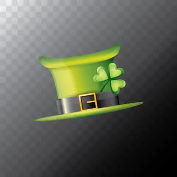 Vector saint patricks day green glossy hat clover isolated on transparent 库存插图