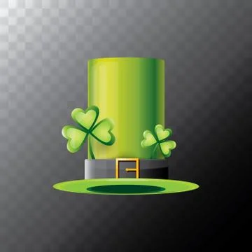 Vector saint patricks day green glossy hat clover isolated on transparent Stock Illustration