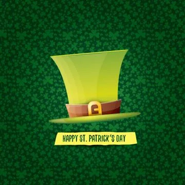 Vector saint patricks day label with glossy hat and ribbon with text isolated on Illustrazione stock
