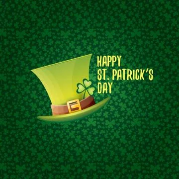 Vector saint patricks day label with glossy hat and ribbon with text isolated on Illustrazione stock