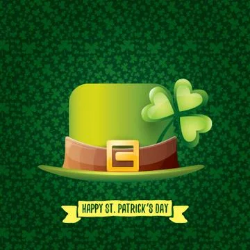 Vector saint patricks day label with glossy hat and ribbon with text isolated on Illustrazione stock