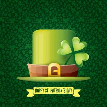 Vector saint patricks day label with glossy hat and ribbon with text isolated on 库存插图