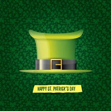 Vector saint patricks day label with glossy hat and ribbon with text isolated on Stockillustratie
