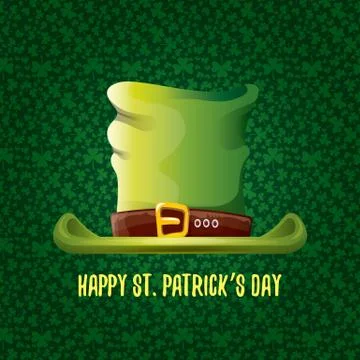 Vector saint patricks day label with glossy hat and ribbon with text isolated on Illustrazione stock