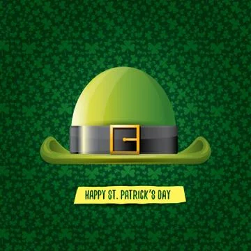 Vector saint patricks day label with glossy hat and ribbon with text isolated on Stockillustratie