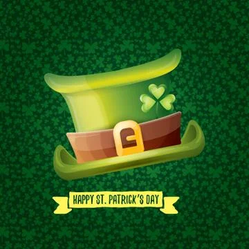 Vector saint patricks day label with glossy hat and ribbon with text isolated on Illustrazione stock